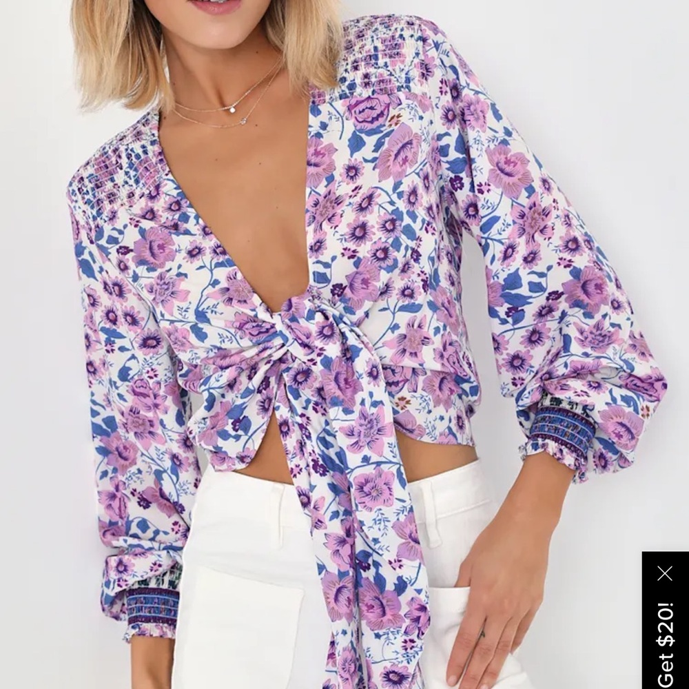 Lulu's Floral Purple and White Crop Top
